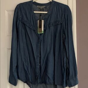 Madewell Indigo Ruffle Button-Up Blouse